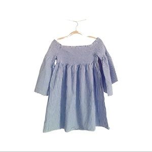 Pinstripe Off Shoulder Mini Dress